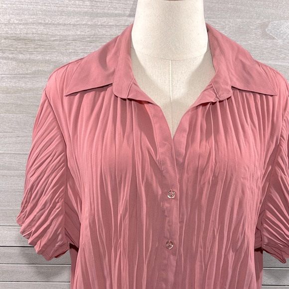 WORTHINGTON (Stretch) Button Down Shirt Short Sleeves Pleated/Wrinkly Pink-1X - Picture 2 of 3